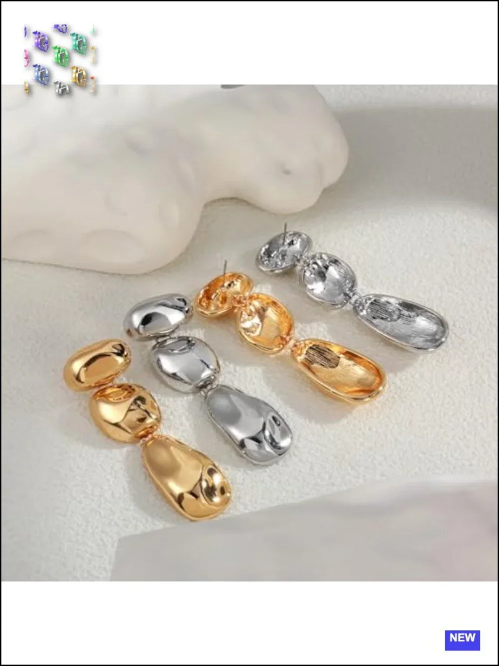 Gold Silver Two Tone Statement Dangle Earrings Stainless Steel Waterproof Non
